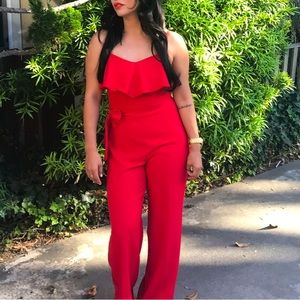 Thalia Sodi Cherry Red Wide Leg Jumpsuit